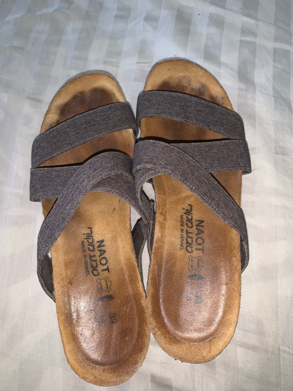 Naot Women's Brown Gray Crisscross Slide Sandals